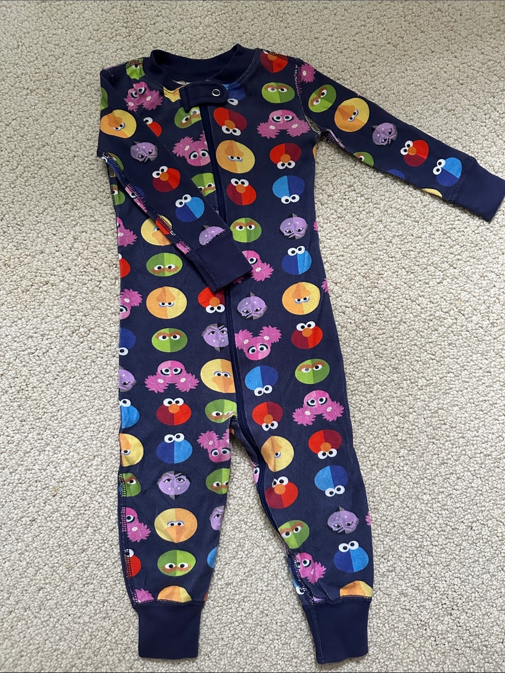 Hanna Andersson Navy Footie Pajamas with Multicolor Character Dots